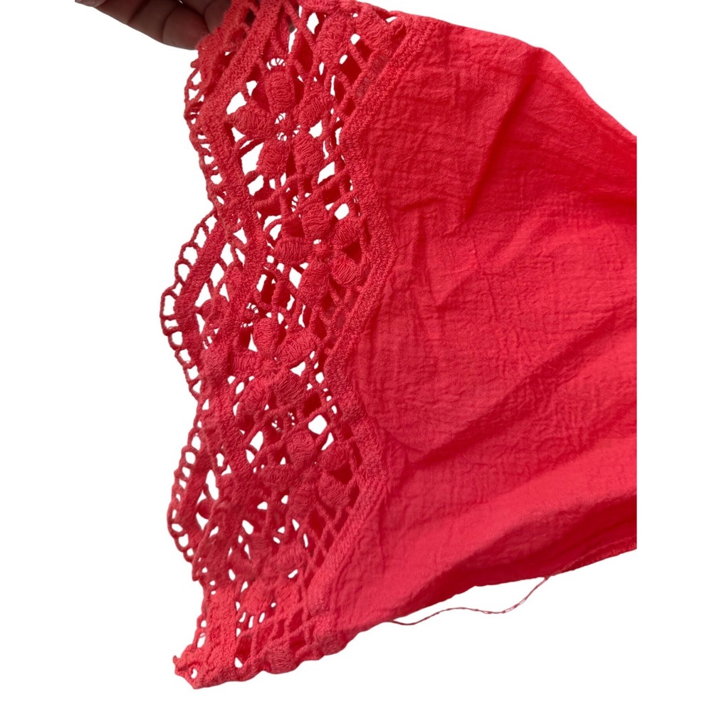 Liv Los Angeles Coral Embroidered Crochet Lace Cotton Boho Blouse oversized M - Picture 6 of 9